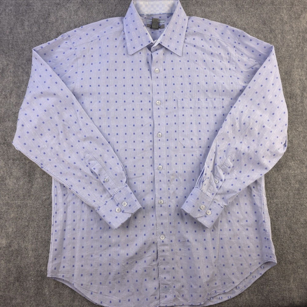 Johnston‎ Murphy Shirt Large Tailored Fit Blue Geometric Long Sleeve Button Up